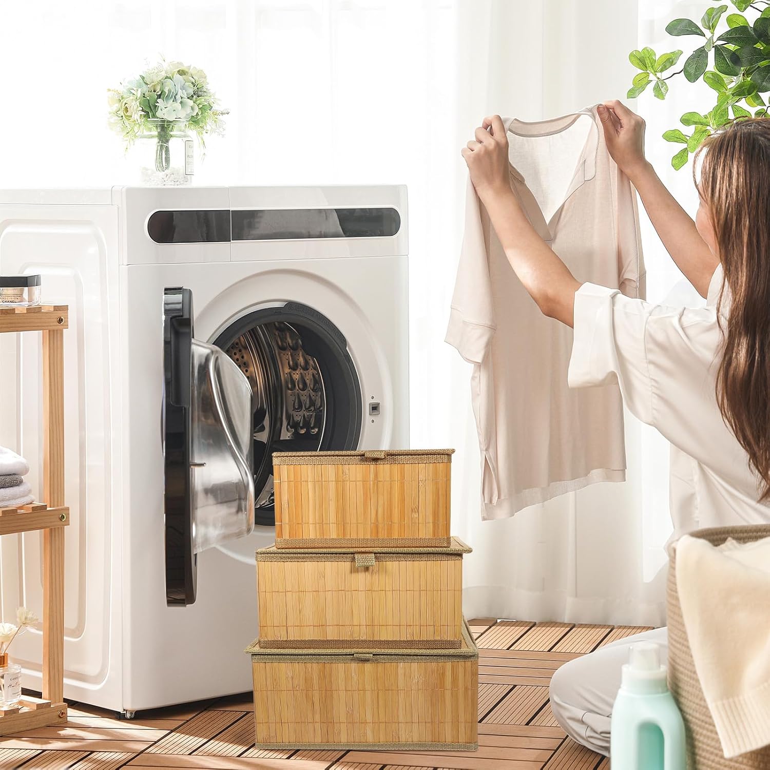 3pcs Storage Basket Set with Lids, Rectangular Shelf Organizer Boxes for Home and Office Desktop Sundries and Cosmetics Storage