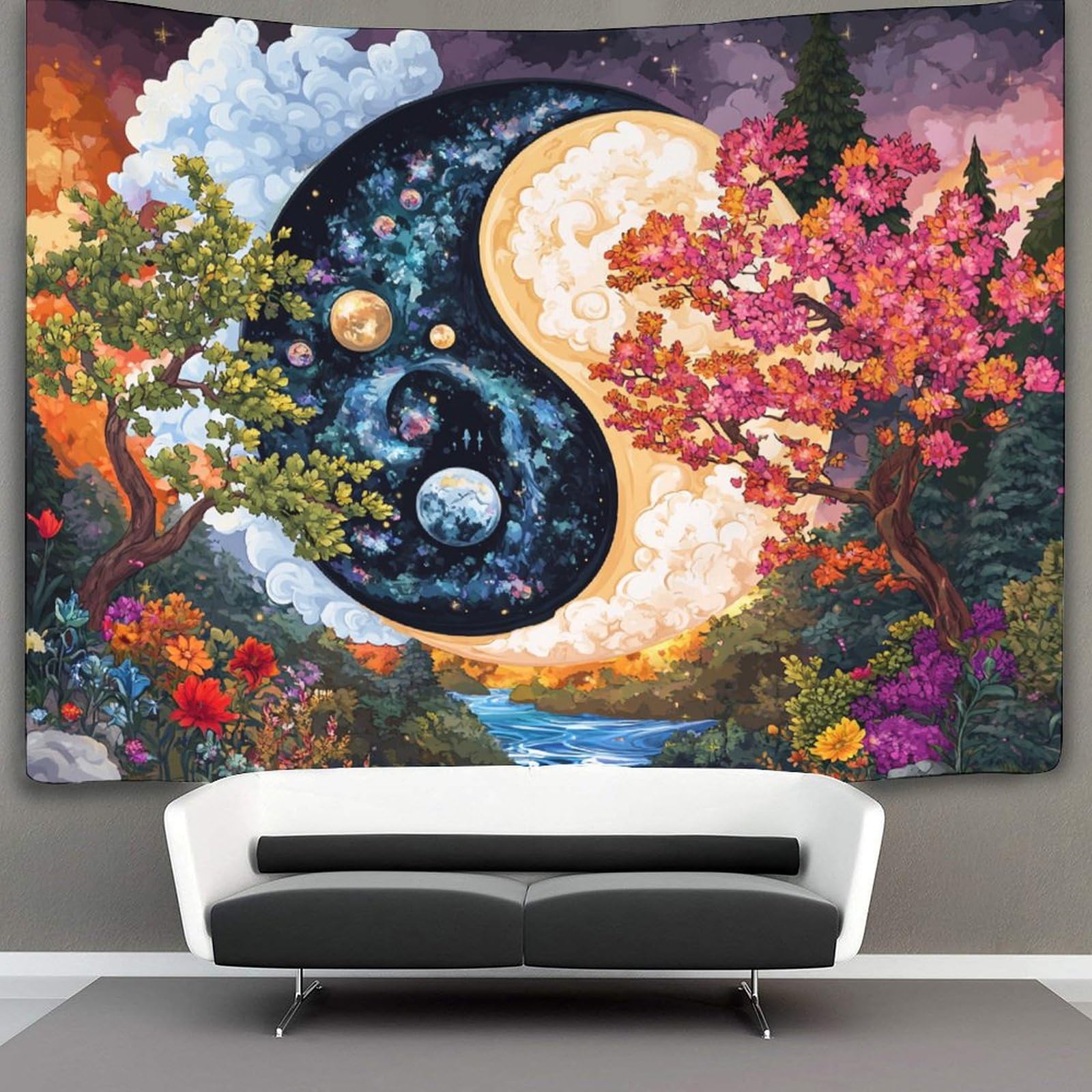 Kaiyun Style Yin Yang Symbol Tapestry 3D Elements Wall Hanging Bedroom Home Decor 150Cmx200cm