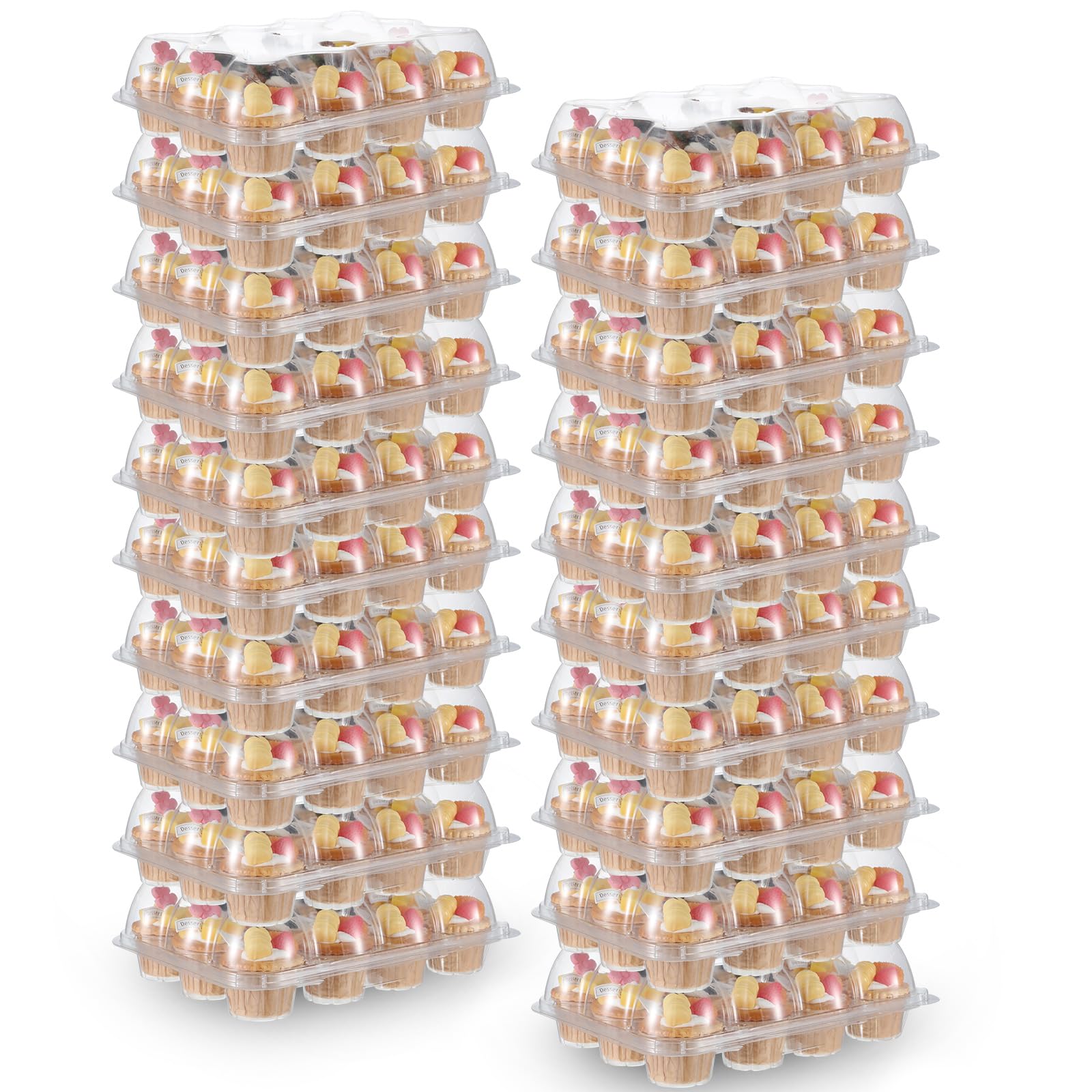 50 Pack Cupcake Carrier for 12 Cupcakes Dozen Stackable Cupcake Box With 600 Pcs Liners Plastic Cupcake Container 12 Count Disposable Muffin Holders Containers Cupcake Trays for Wedding Birthday Party