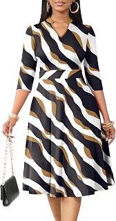 Nmoder Casual Dresses for Women Semi Formal Fit and Flare 3/4 Sleeve A-line Church Work Dress with Pockets