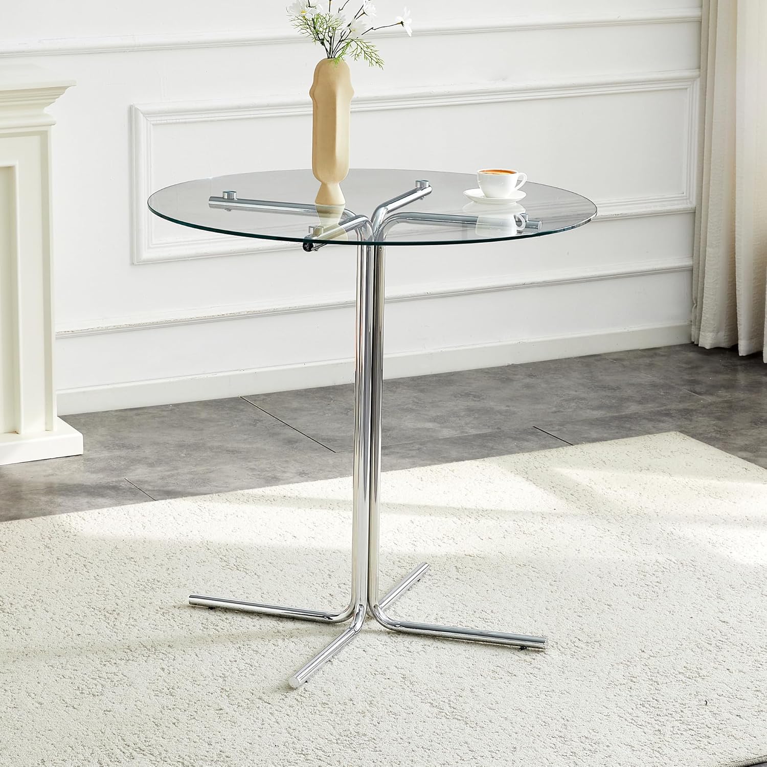 Modern 36" Round Glass Bar Height Cocktail Table for Home Bar, Round Counter Height Bar Table with Tempered Glass Top and Metal Base for Dining Room Living Room (Gold)