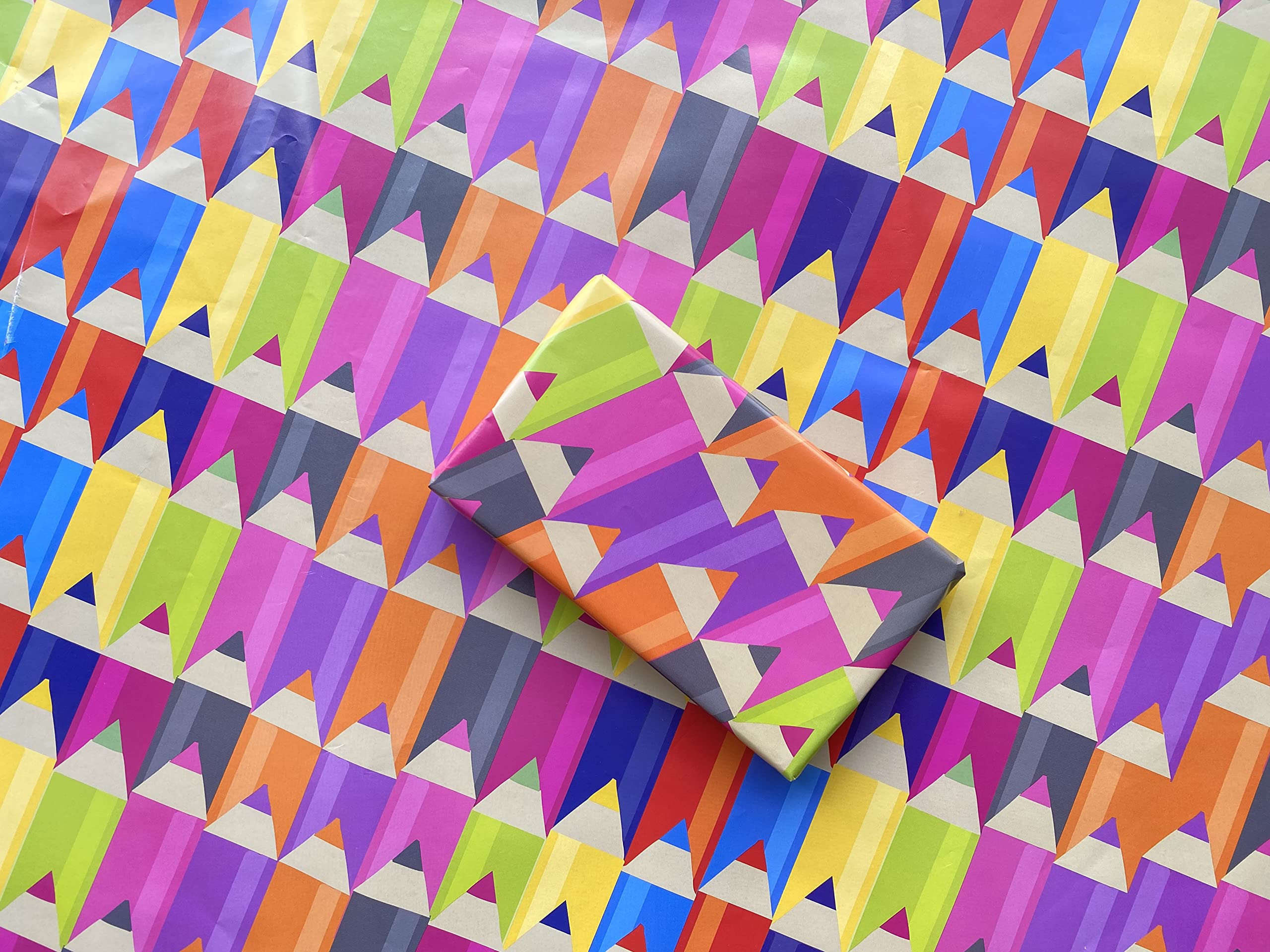 FirstImpression Printed Gift Wrapping Craft Paper|Seamless Colorful Pencil Print (19 Inch * 28 Inch,Pack Of 10,Wd31),Multi