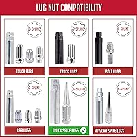 Vista 4 de Wheel Accessories Parts 1 llave adaptadora de tuercas de punta de 4.60" (116.8 mm) de largo, 6 tuercas estriadas con acabado de zinc brillante.