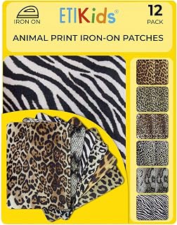 Aufnäher, zum Aufbügeln, Reparaturstoff zum Aufbügeln, für innen und außen, Deko-Set, 8,7 x 10 cm (Animal Print, 12 Bügelflicken)