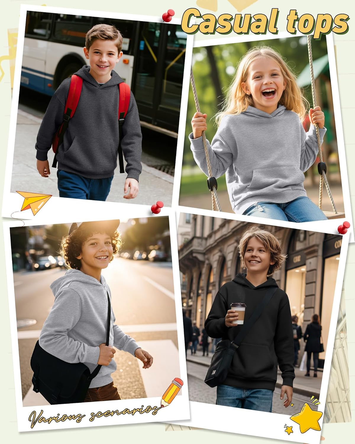 3 Pack Boys Lightweight Hoodies 5-14 Years Long Sleeve Hooded Shirt with Pocket Kids Layering Thin Pullover Active - Image 2