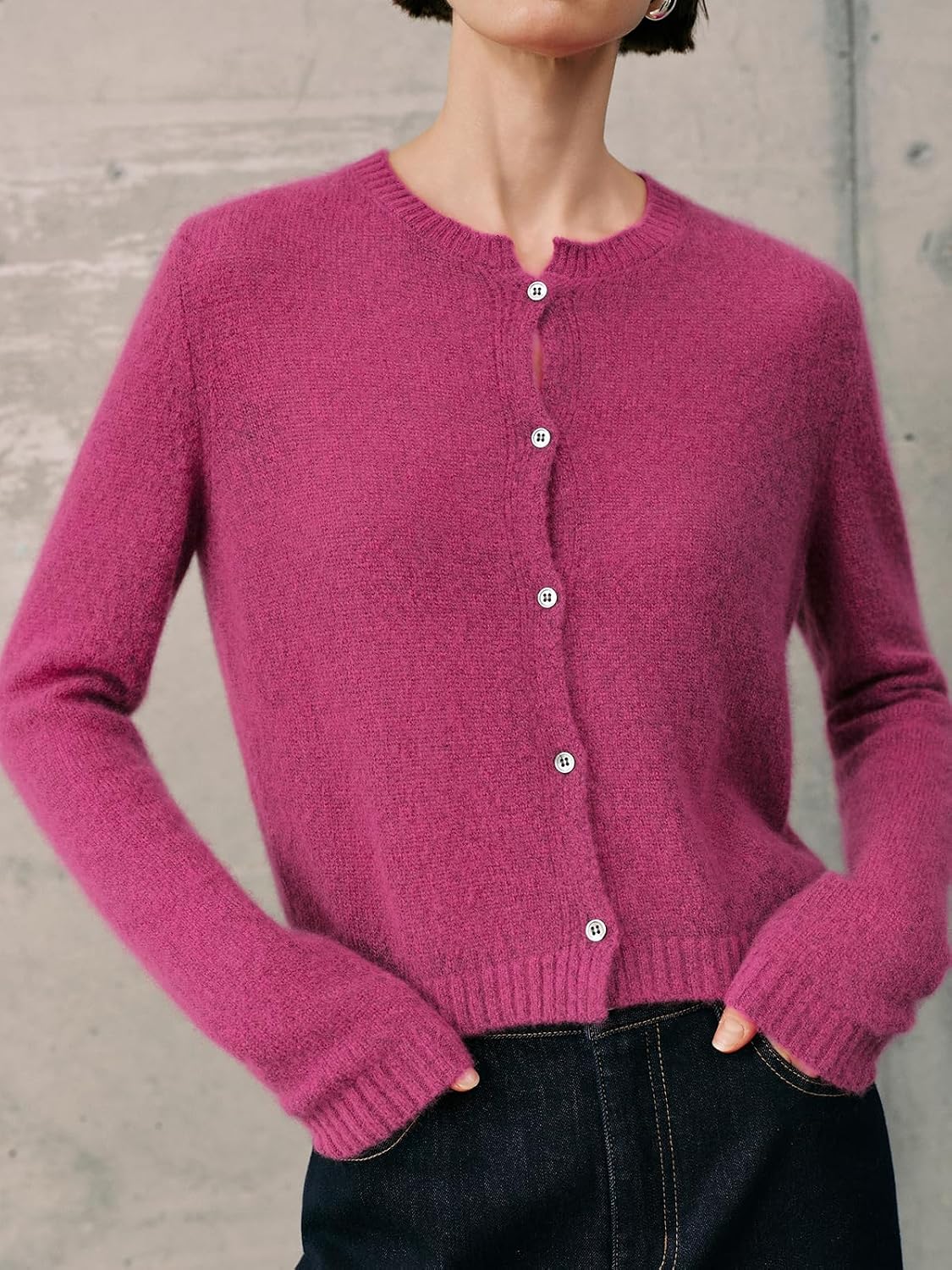 Women’s Silk Cashmere Blend Cardigan, Lightweight Soft Knit Round Neck Sweater, Button Front Elegant Layer for Spring & Fall