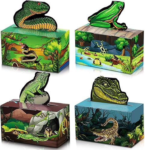 Nezyo 24 bolsas de fiesta de reptiles para reptiles, decoraciones de cumpleaños de serpiente, cajas de cocodrilo para baby shower de selva,