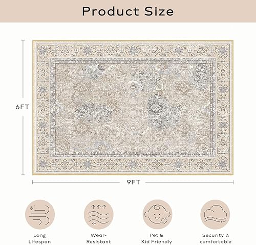 Miniatura 49 de Ashler - Alfombras bohemias vintage de 5 x 8 pies para sala de estar, lavables a máquina con parte trasera antideslizante, alfombra para interiores