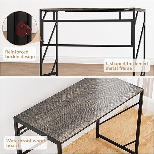 Miniatura 5 de Elephance Folding Desk Writing Computer Desk for Home Office, No-Assembly Study Office Desk Foldable Table for Small Spaces Roble