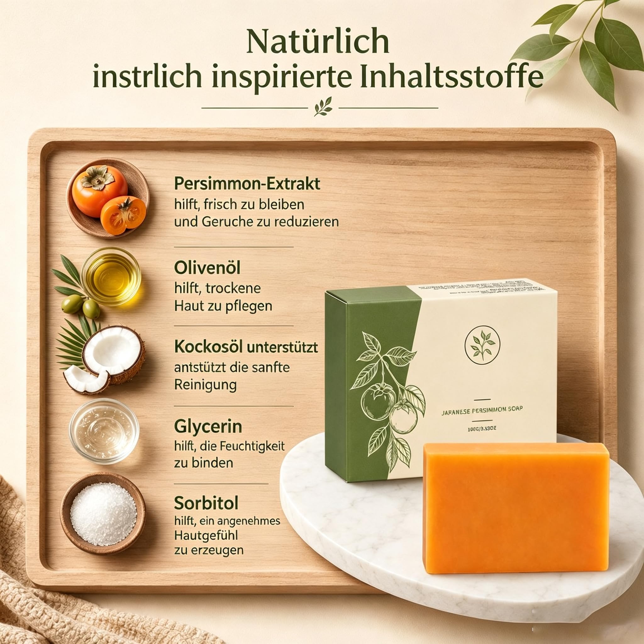 Kaori Original Persimmon Soap mit natürlicher Persimone | Feuchtigkeitsspendende Kaori Persimmon Seife für reife Haut, mit natürlicher Persimone, reinigend und desodorierend