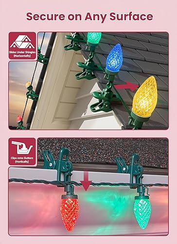 Miniatura 6 de Luces LED C9 de Navidad para exteriores, 68 pies, 100 luces LED de fresa con 100 abrazaderas de resorte, impermeable, grado comercial, extensible,