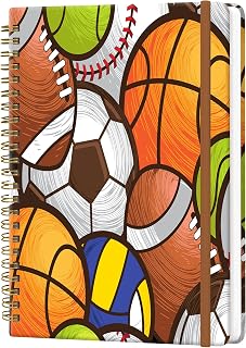 Spiral Journal Notebook for Women, Hardcover A5 College Ruled Notebook, 120 Pages, Thick Paper, Cute Lined Journal for School, Office & Work, 6 x 8.4 in(Sport Baseball Basketball)