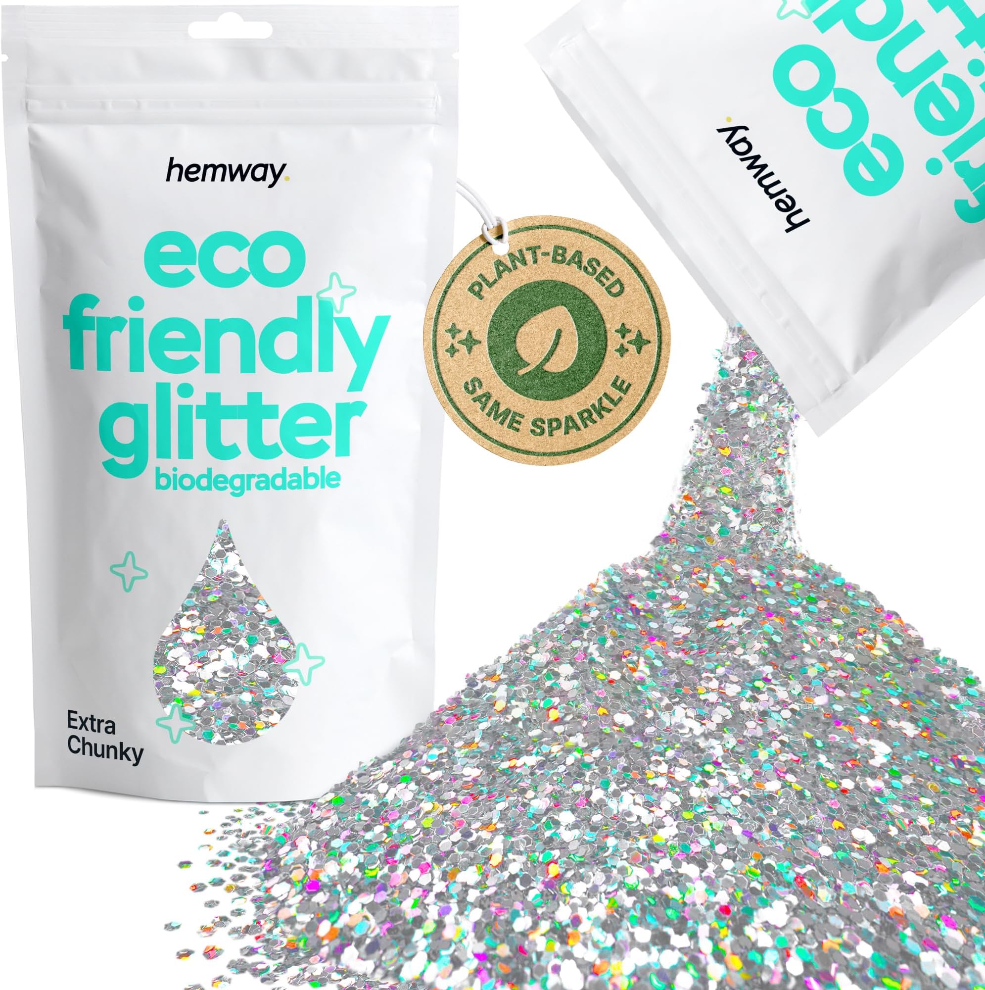 Hemway Eco Friendly Glitter Silver Holographic Extra Chunky 100g