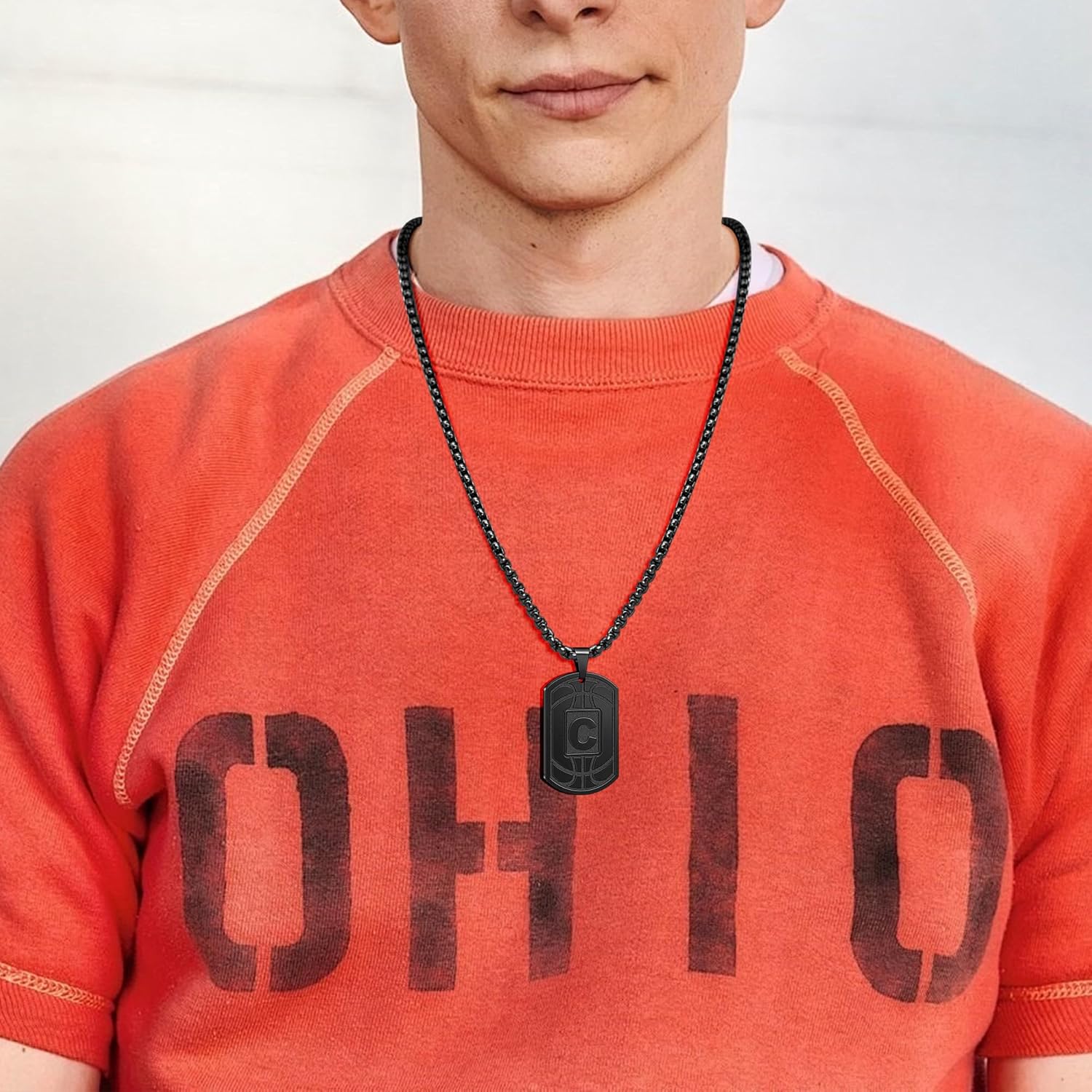 Initial A-Z Basketball Dog Tag Necklace for Men, Stainless Steel Basketball Initial Necklace for Men Dog Tag Chain Letter Pendant Personalized Sports Athletes Jewelry Gifts - Image 2