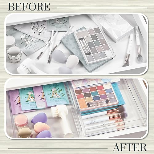 Miniatura 6 de STORi SimpleSort - Juego de 2 organizadores de cajones transparentes apilables Bandejas rectangulares de 15 x 6 x 2 pulgadas Contenedores anchos