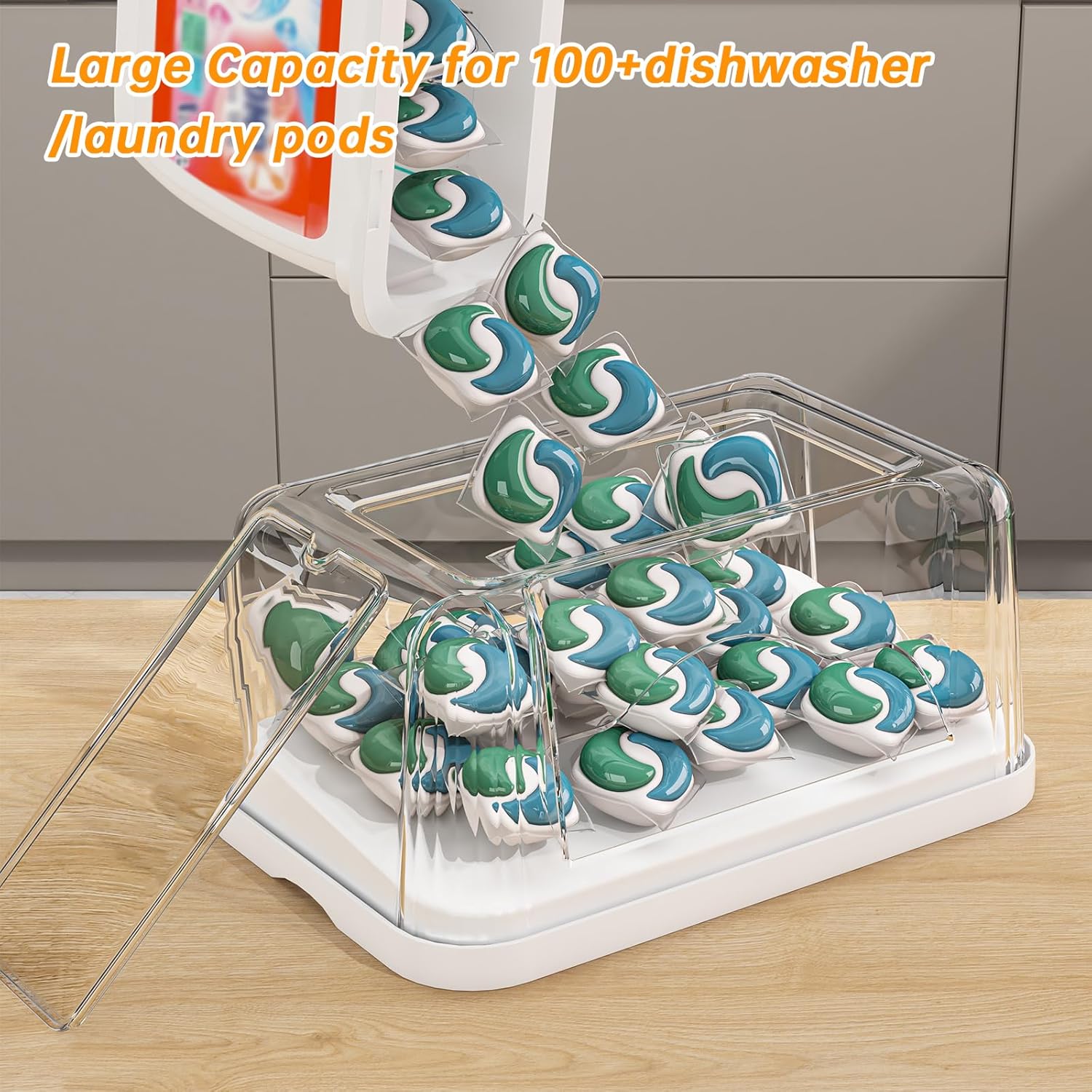 2-in-1 Trash Bag Holder Laundry & Dishwasher Pods Container,Garbage Bag Dispenser with Removable Lids,Kitchen Organizer and Under Sink Storage Box - Image 3