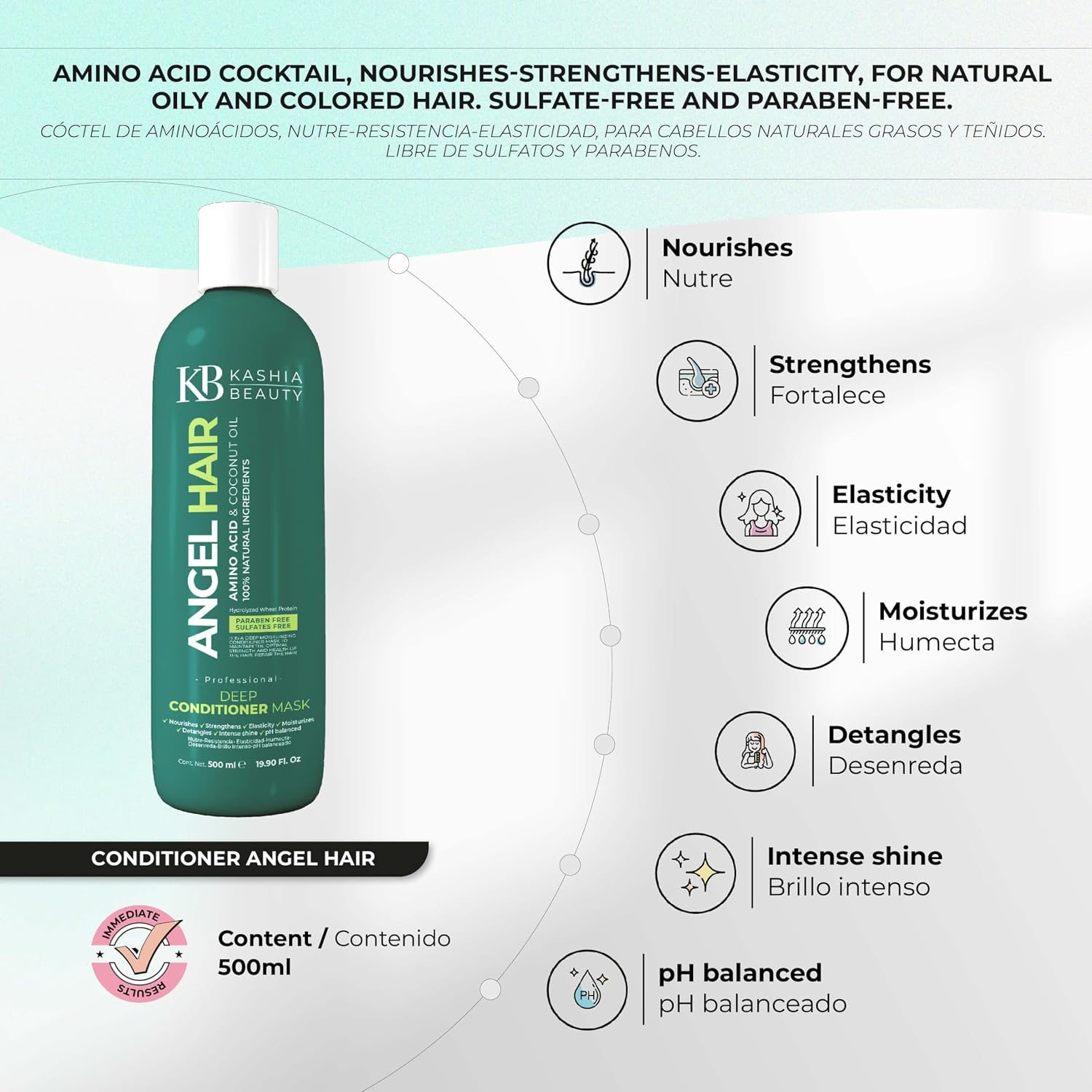 Kashia Beauty Angel Hair Conditioner 16.9 oz – Strengthening Hair Treatment with 10 Amino Acids – Improves Structure Enhances Elasticity & Restores Shine – Daily Repair Formula