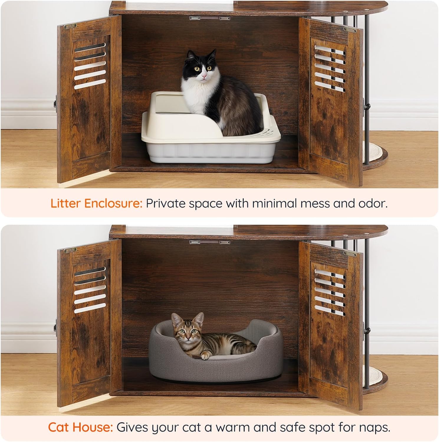 HOOBRO Cat Tree with Litter Box Enclosure, All-in-One 31.5" Cat Tower with Hidden Litter Box Cover Furniture for Indoor Cats, Versatile Cat Condo with Sisal Posts, Hammock, Rustic Brown FG45MZ03