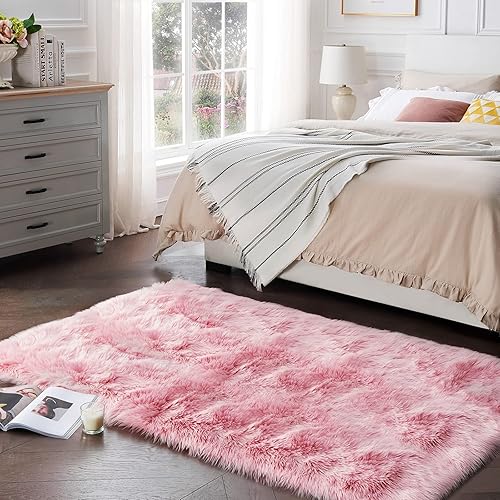 Miniatura 40 de SERISSA Alfombra suave y esponjosa de piel de oveja sintética, color beige, alfombra lanuda para el suelo del dormitorio, alfombra mullida