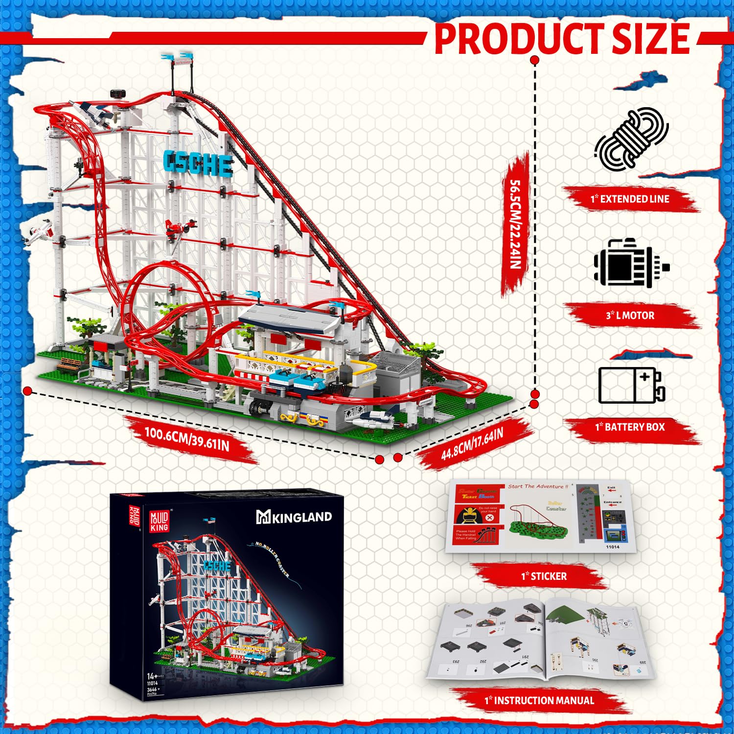 Mould King 11014 Piezas de construcción de montaña rusa con bucle, 3646 piezas Expert Loop Coaster juguete de construcción, juego de técnica de bloques de construcción con motor para parque de