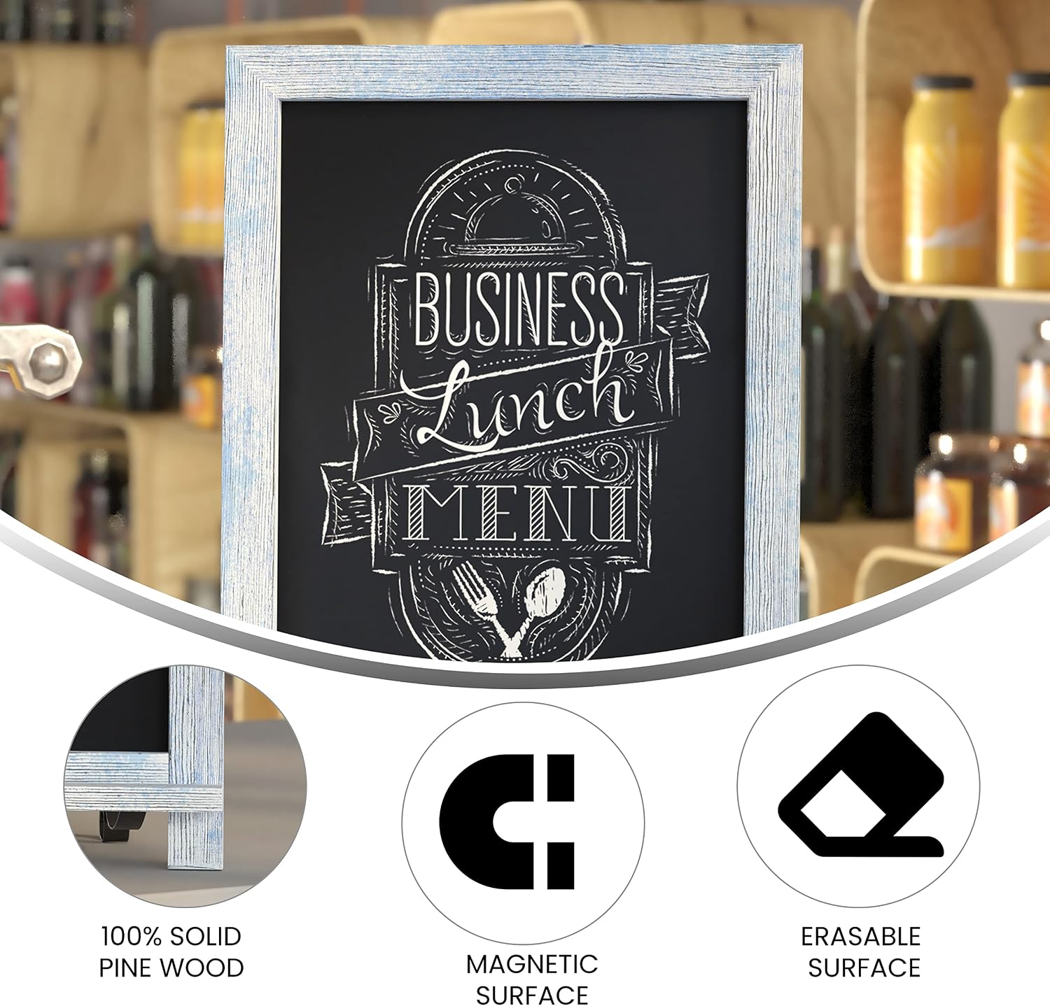 Merrick Lane Canterbury 10 Pack Tabletop Magnetic Chalkboards - Rustic Blue Finish - 9.5" x 14" - Metal Folding Legs - Hanging Message Board - Counter Memo Board