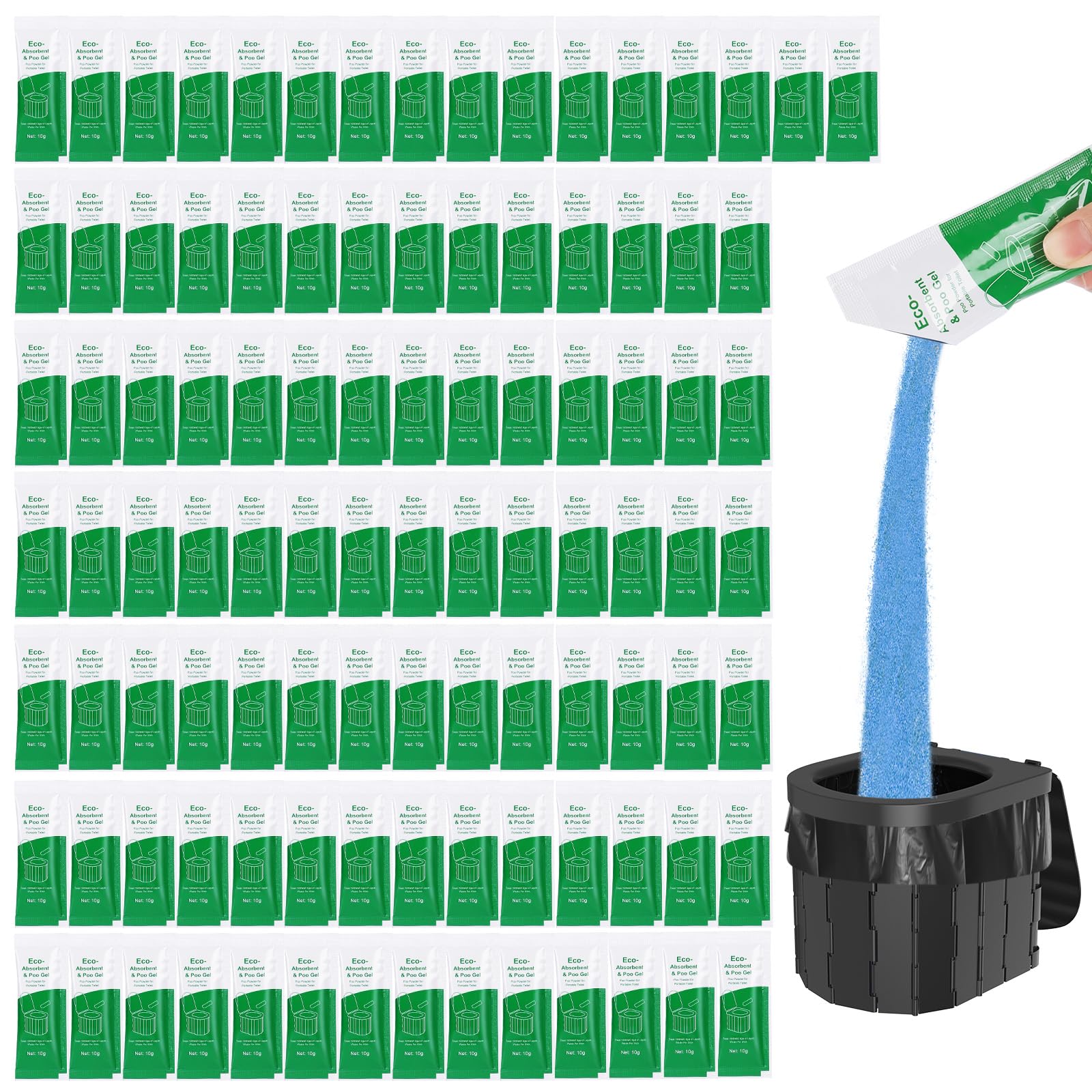 Portable Toilet Absorbent Gel Powder, Poo Gel for Camping Toilet Powder, Poo Urine Powder for Potty Bags, Poo Deodorizing Treatment for Outdoor Camping Hiking Emergency Toilet (100Pack)