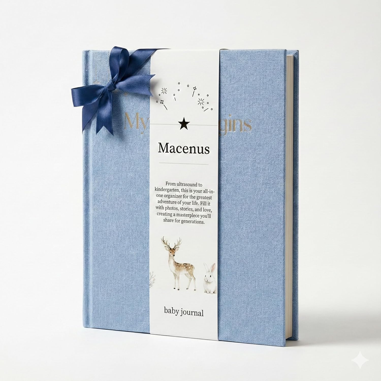 Keepsake Baby Memory Book Timeless First 5 Year, Baby Scrapbook Journal with 5 Stickers, Pregnancy to Age 5 Milestone Record, Gender Neutral Baby Book for Boy and Girl, 112 Pages, Blue