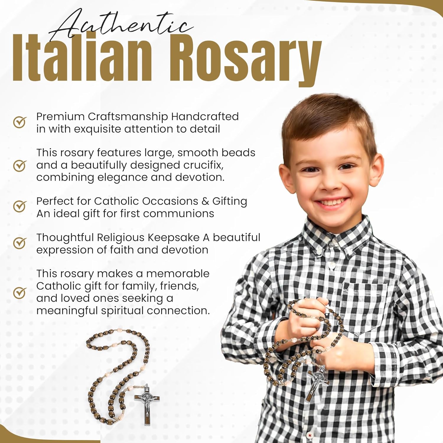 SANCTUM VERITAS Catholic Rosary Necklace | Large Bead Italian Rosary, Christian Prayer Beads for Car Mirror Decor, First Communion Religious Gift for Men and Women, Catholic Keepsake (Walnut Wood) - Image 7