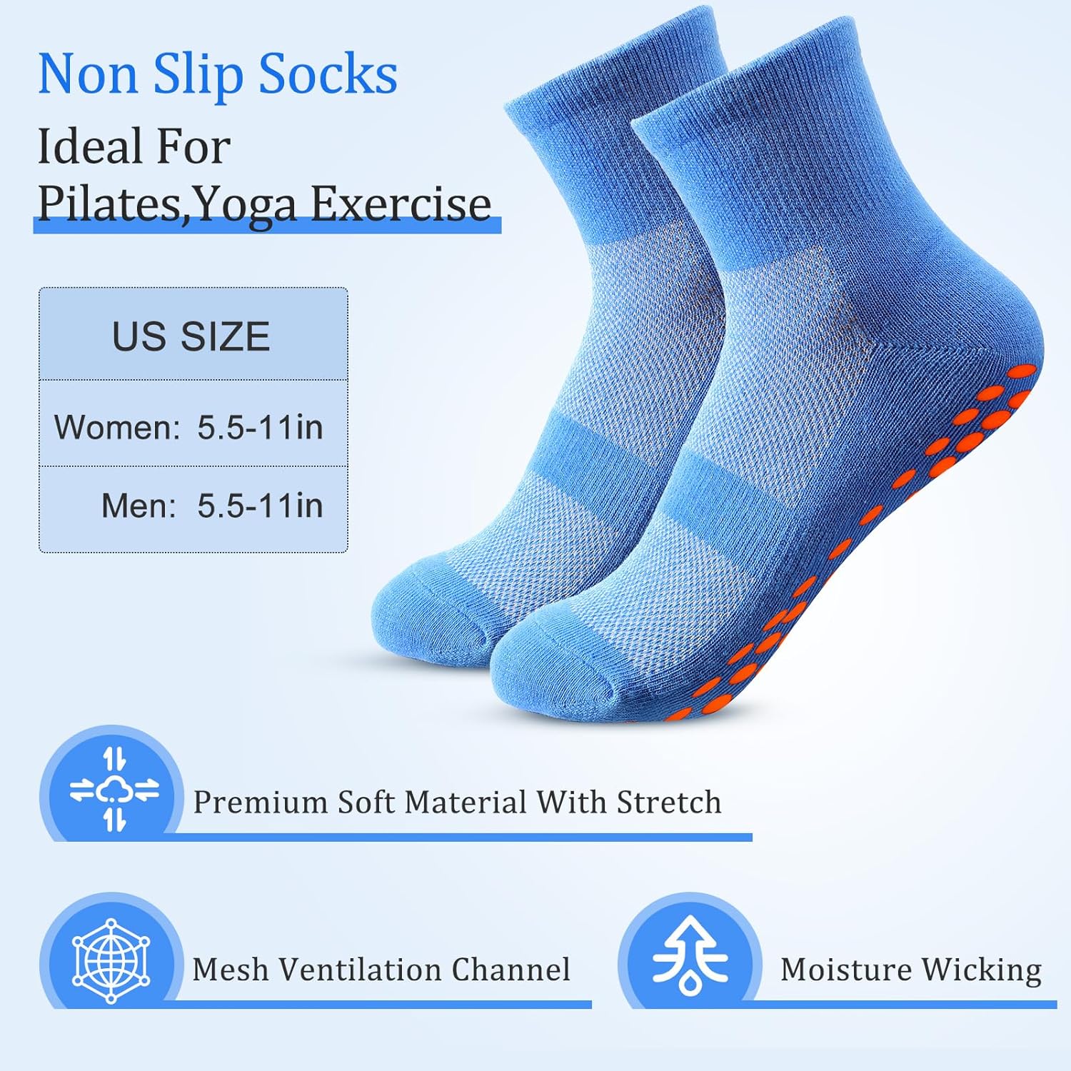 Geyoga 10 Pairs Pilates Socks for Women Non Slip Yoga Slipper Socks with Grips for Men Women Ballet Barre Hospital - Image 5