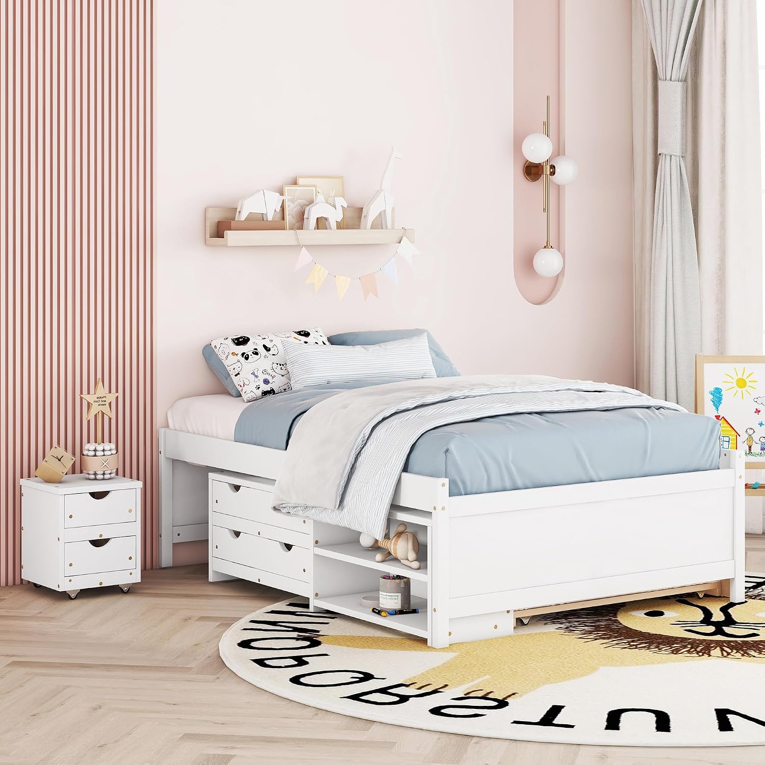 Amazon.com: Bellemave Full Size Bed Frame with Trundle and Nightstand ...