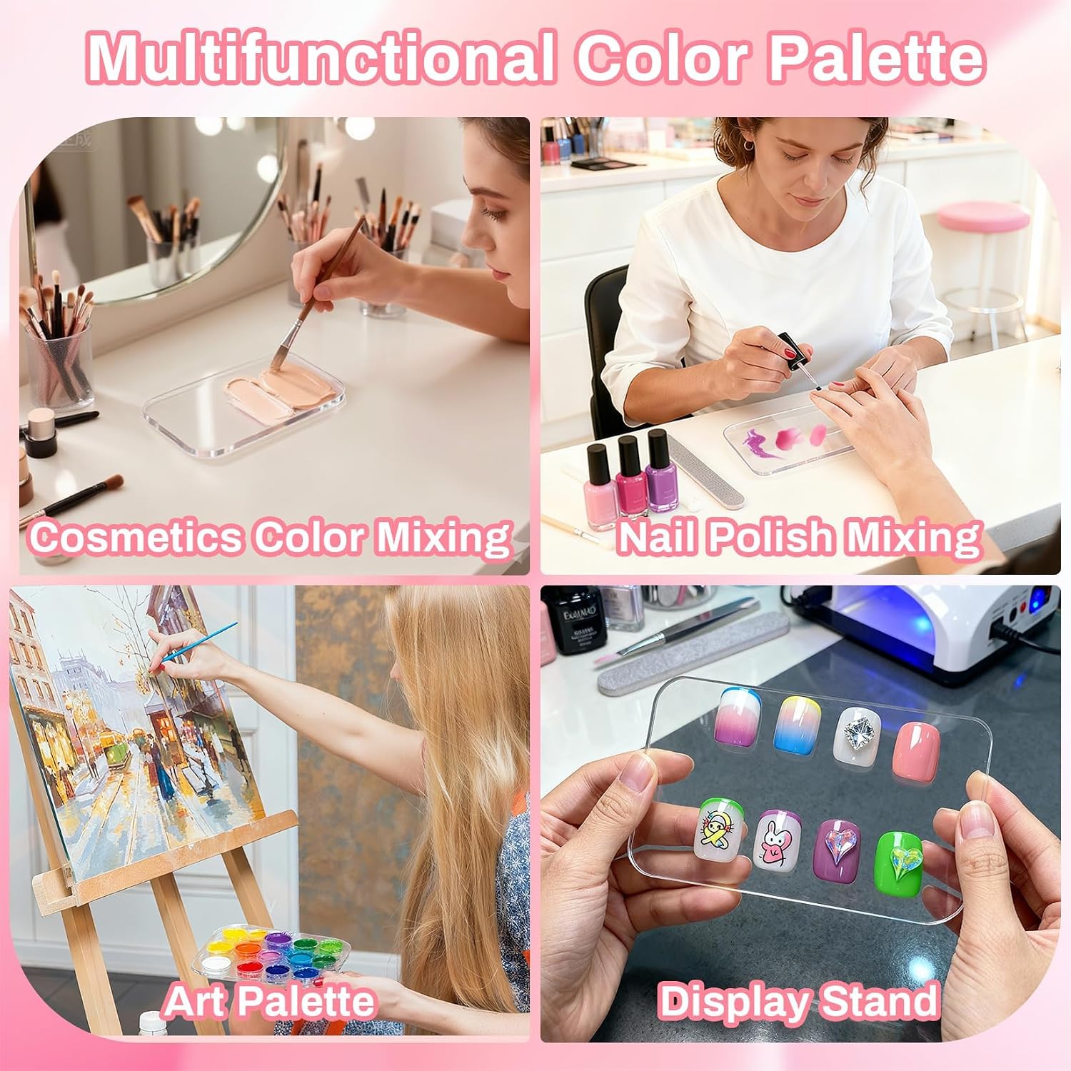 Acrylic Nail Art Palette 2p- Transparent Nail Gel Polish Paint Mixing Pallet Design Plate For Nail Art Foundation Makeup Mixing Tray Display Stand Manicure Tools Supplies Accessories3.15"×4.72"