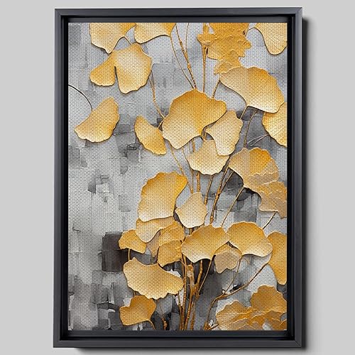 Original Ginkgo biloba Print On Canvas, Modern Textured Gold Wall Art, Abstract Gold Leaves Print, Living room Wall Decor, Decor Canvas, Arts