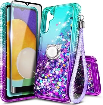NZND for Galaxy A14 5G Phone Case, Cute Liquid Glitter, Aqua/Purple