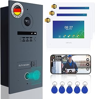 MATHFEL 2 Draht Video Türsprechanlage Einfamilienhaus Full HD mit 2 Jahren Garantie - Einfache 2-Draht-Bus-Installation - 170° Kamera, 1X7-Zoll Touchscreen, WLAN, RFID und Fingerprint Zugangskontrolle