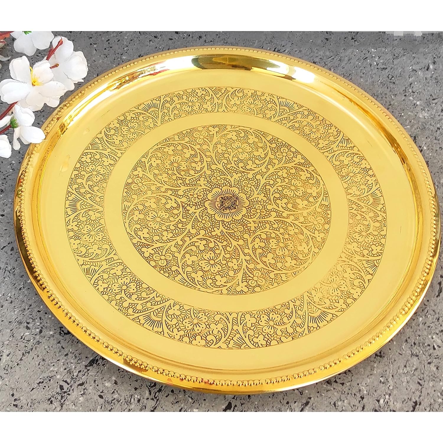 Brass Floral Thali Plate - Indian Art Villa -9