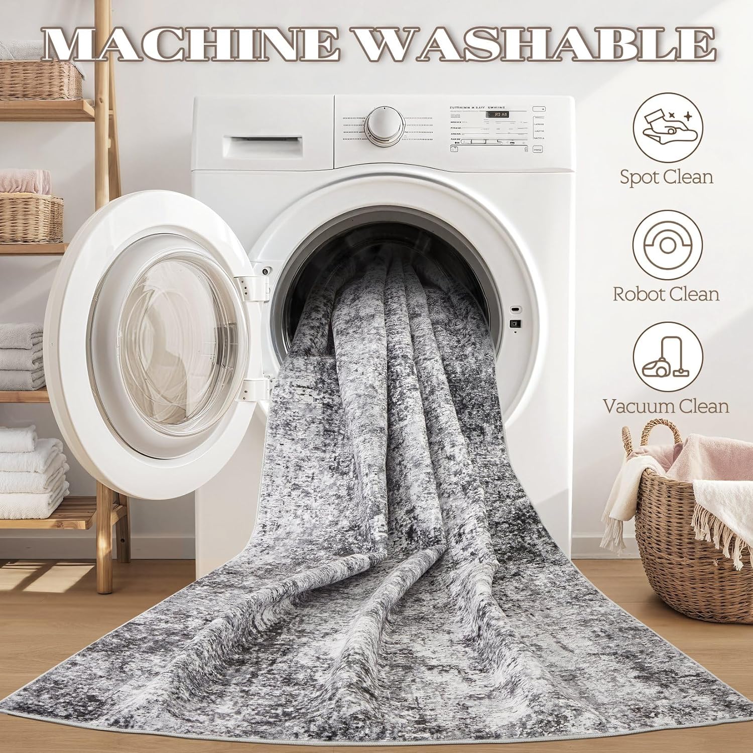 DMOYEST 2x3 Entryway Area Rug: Washable Neutral Modern Abstract Small Rug - Non-Slip Low Pile Throw Indoor Carpet for Entrance Kitchen Front Door Mat Bathroom Entry Kids Room - Grey