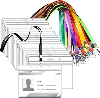 24 pcs Name Tag Lanyards with Horizontal Id Holder 12 Colors Lanyards for Waterproof Id Badges with Swivel Hook for School Office Team Workers