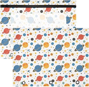 A4 Document Bag Colorful Planets Stars Binder Pouches Binder with Zipper 2 Pack Pencil Pouch for Office School
