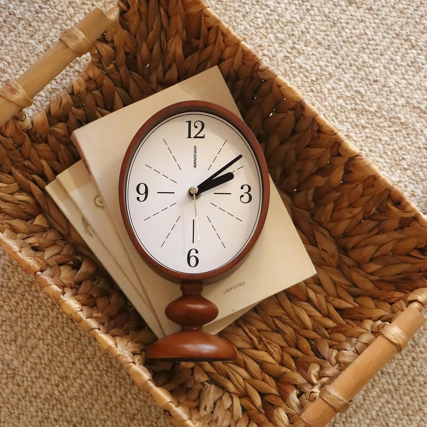 Vintage Wood Table Clock, Retro Clock Desk Battery Operated for Mantel Living Room Decor (Brown-1)