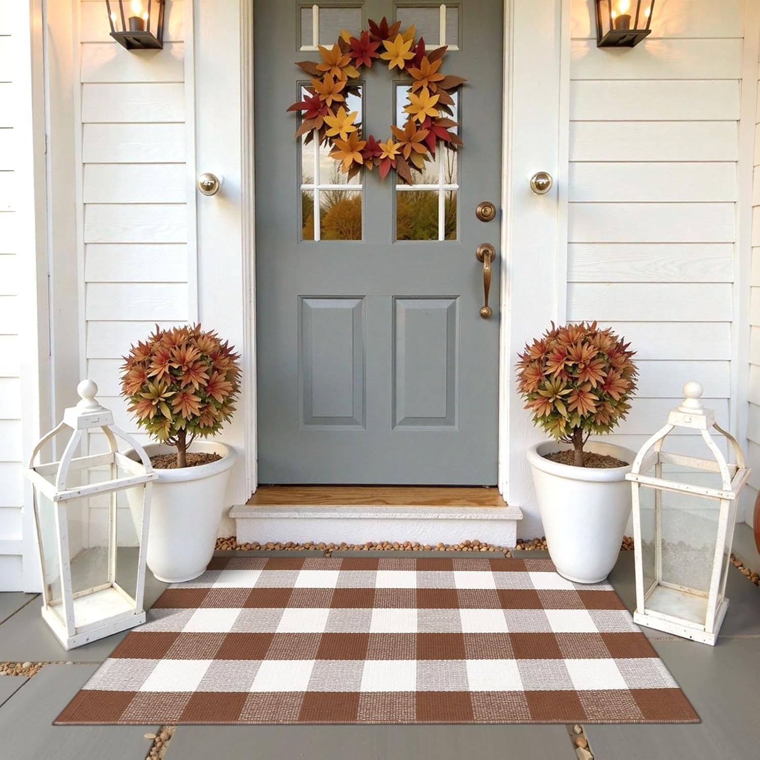 Buffalo Plaid Checkered Rug 27.5"x43" Fall Front Door Mats, Washable Woven Front Porch Rug Outdoor Door Mat Welcome Mats Indoor Outdoor Autumn Layered Doormats for Entryway, Home Entrance