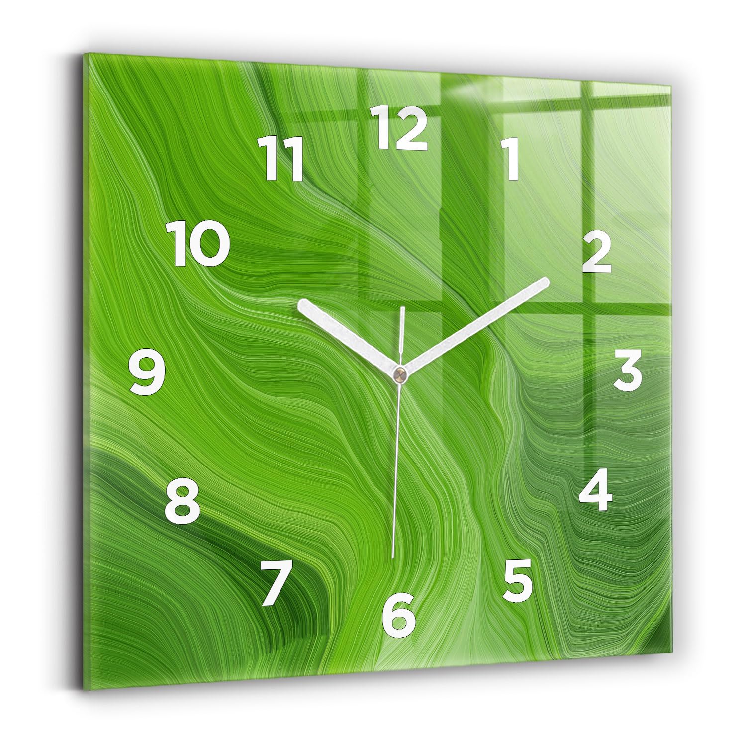 Horloge murale carrée Wallfluent 30x30 cm moderne à aiguilles blanches et vagues
