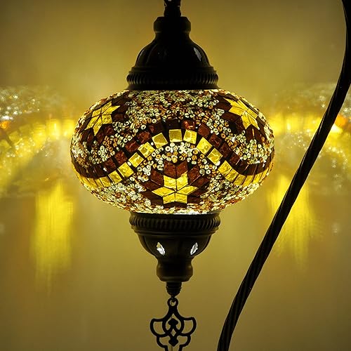 Turkish Lamp Mosaic Table Lamps  Turkish Moroccan Lamp with Bronze Base  Handmade Swan Neck Tiffany Night Lamp  Mosaic Glass Bedside Night Lamp with