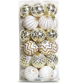 30ct Christmas Ball Ornaments,2.36" Shatterproof Christmas Decorations Xmas Tree Balls for Holiday Wedding Party Decoration Gold&White