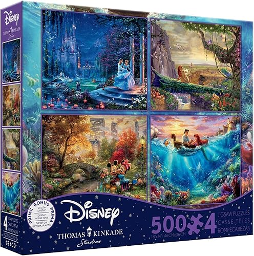 Miniatura 6 de Ceaco - Paquete múltiple 4 en 1 - Thomas Kinkade - Colección Disney Dreams - Cenicienta, El Rey León, Mickey y Minnie y La Sirenita - (4) La Bella y