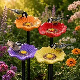 Handgemachte BienenblüTen Keramik, 4er-Set Wetterfeste Keramik-TräNken Als BienenträNke & InsektenträNke FüR DraußEn, KeramikblüTen Wasserschale Garten Deko FüR Bienen, Balkon & Beet (4PCS)