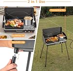 Giantex Portable Propane Grill & Camping Stove, 20,000 BTU Gas Camping Grill Burner, Independent Temperature Control, 3-Sided Wind Guard, Detachable Legs, for BBQ, Tailgating, Outdoor Cooking (Black)