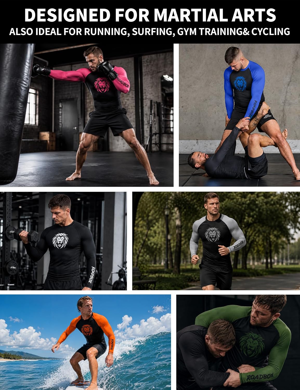 Men's Long Sleeve BJJ Rash Guard, Compression Jiu Jitsu Base Layer Shirt