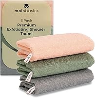 MainBasics Exfoliating Shower Towels - Japanese Nylon Deep Exfoliation Bath Washcloths, Quick-Dry Set of 3