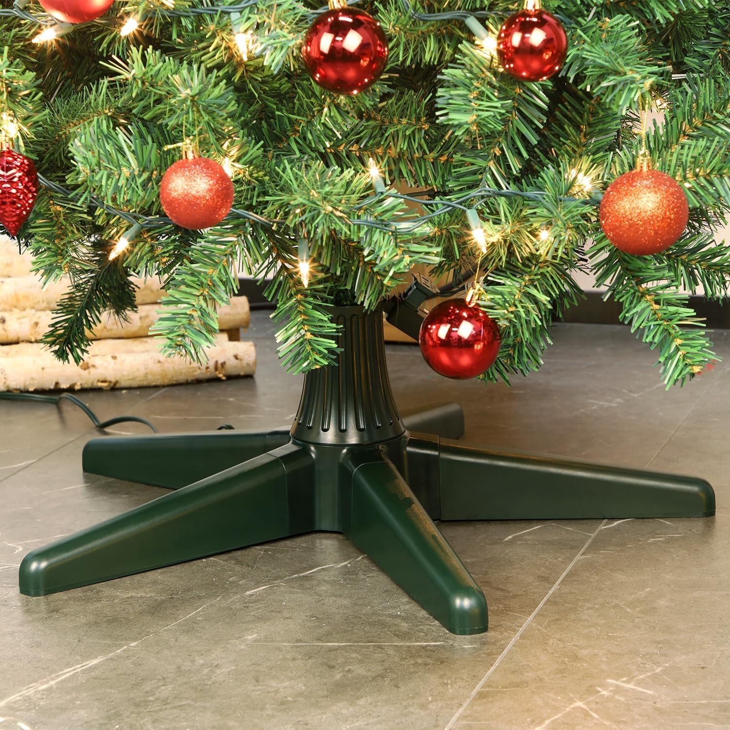 Blissun 360-Degree Rotating Adjustable Christmas Tree Stand, Suitable for Up to 7.5 Feet Artificial Christmas Trees, Dark Green