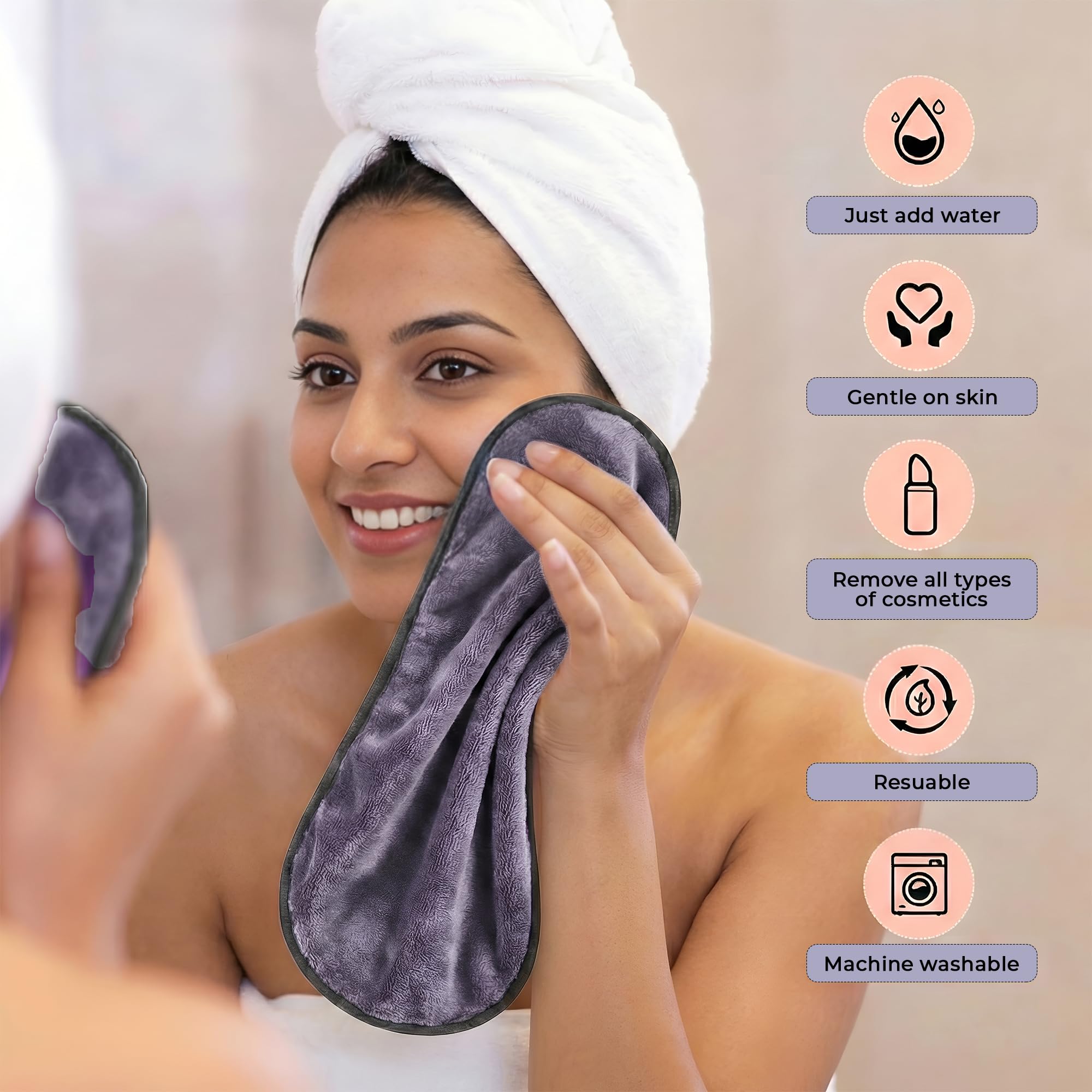 Story@Home Microfiber Face & Hand Towel for Makeup Removal 2 Pc Grey | Korean Skincare Face Towels Use as Gentle Cleanser & Makeup Remover Wipes | Ultra Absorbent Super Soft & Lightweight Quick Drying 2